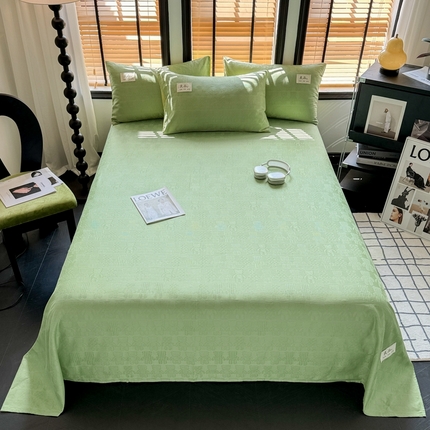 91家纺网 家纺一手货源 找家纺 眠博士 2024新款全棉简约华夫格纯色单床单 床单-小熊绿