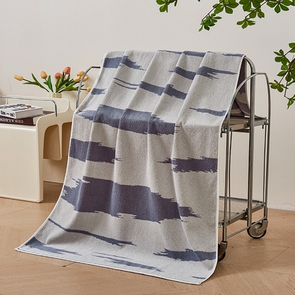 悦然毛巾被 2024新款高密40支全棉提花浴巾系列 迷彩-蓝 70x140cm/条