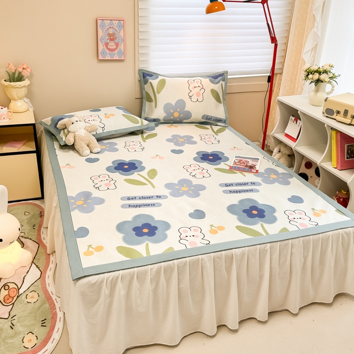 91家纺网 家纺一手货源 找家纺 2025新款慕尚600D数码印花冰丝凉席 甜心兔