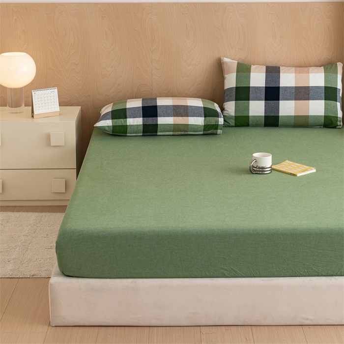 91家纺网 家纺一手货源 找家纺 北欧良品 2024新款水洗棉单品床笠、床单--纯色款（床笠、床单） 果绿