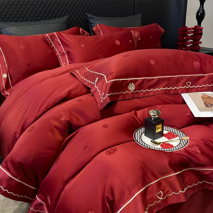 91家纺网 家纺一手货源 找家纺 优悦生活馆 2024新款提花婚庆四件套 千禧缘