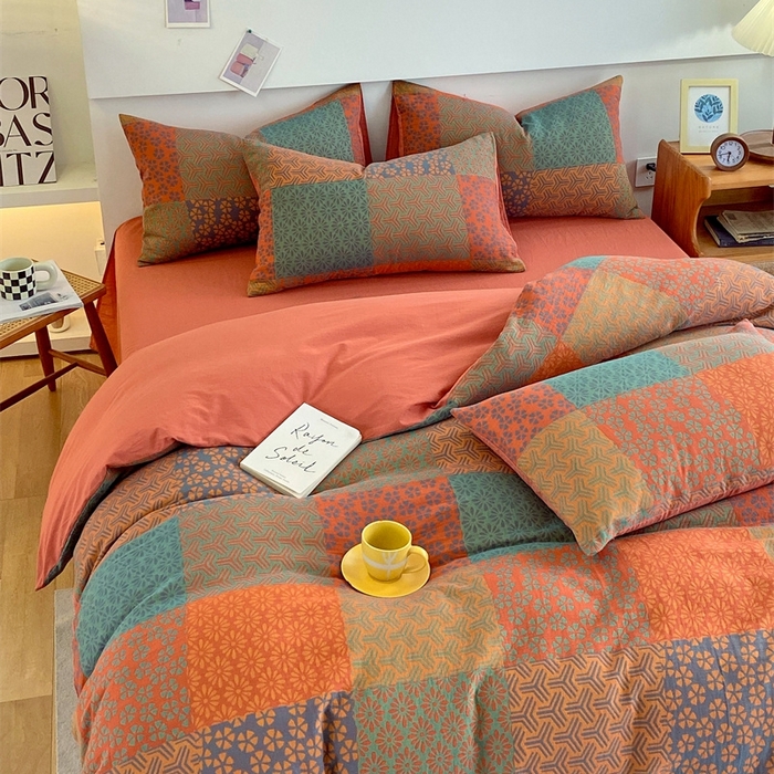 91家纺网 家纺一手货源 找家纺 2024新款全棉纯棉双层纱三层纱立体提花四件套 百福