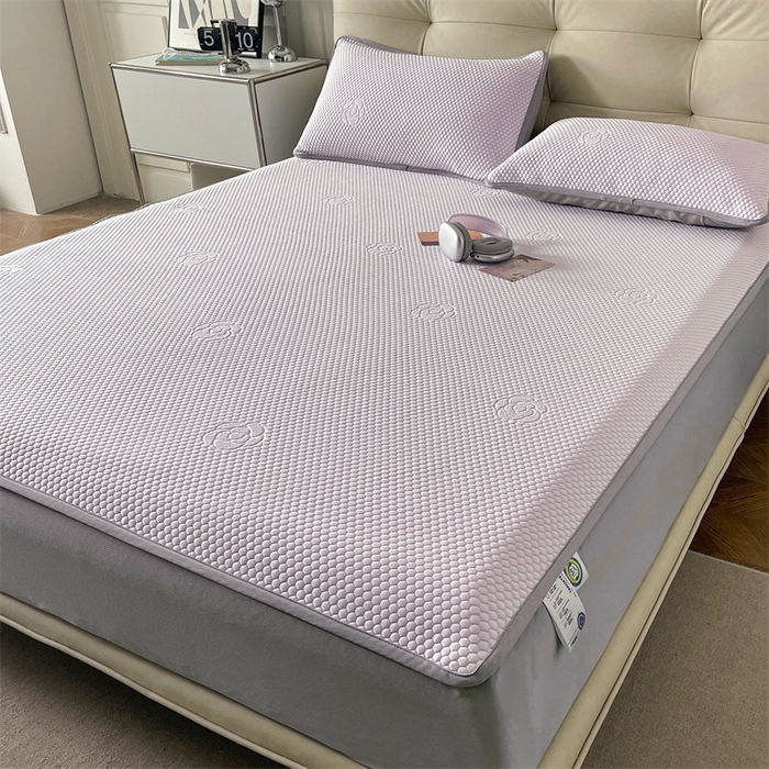 91家纺网 家纺一手货源 找家纺 2024新款抗菌凉豆豆提花床笠款凉席-花朵系列 花朵-冰藤紫