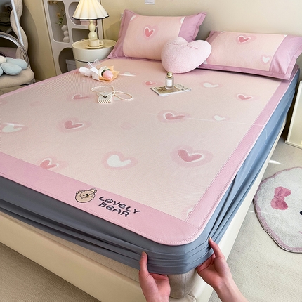 全季家居 2024新款A类抗菌数码印花冰藤席三件套 床笠款-萌心