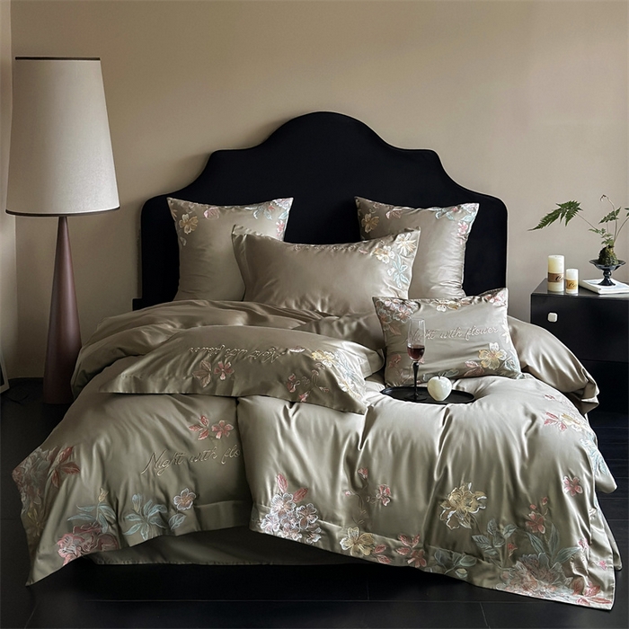 91家纺网 家纺一手货源 找家纺 鹿班家居 2024新款100支长绒棉精致刺绣系列四件套—去野标准会员-20 去野-瓦松绿