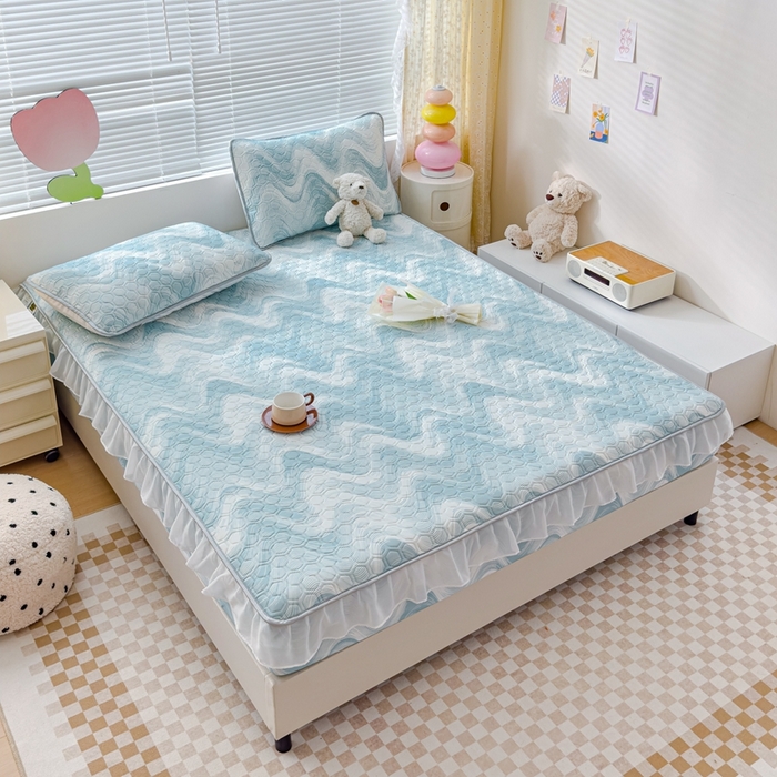 91家纺网 家纺一手货源 找家纺 （总）小萌虎 2024新款胶质凉席床笠花边款