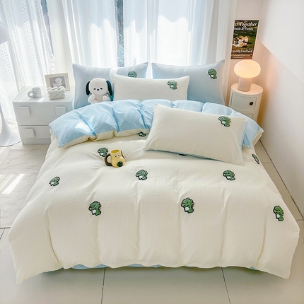 慕尚 2025新款全棉华夫格毛巾绣四件套 恐龙之王白蓝
