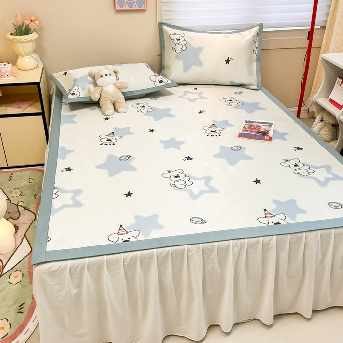 91家纺网 家纺一手货源 找家纺 2025新款慕尚600D数码印花冰丝凉席 星星狗