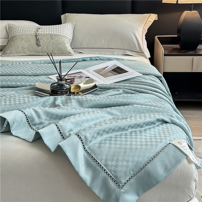 91家纺网 家纺一手货源 找家纺 蜜柚 2024新款60s莱赛尔天丝提花大豆夏被-格言系列（控价199以上） 格言绿