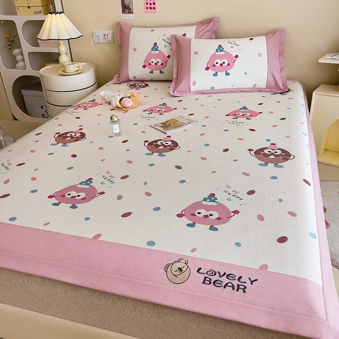 91家纺网 家纺一手货源 找家纺 全季家居 2024新款A类抗菌数码印花冰藤席三件套 床席款-甜甜圈