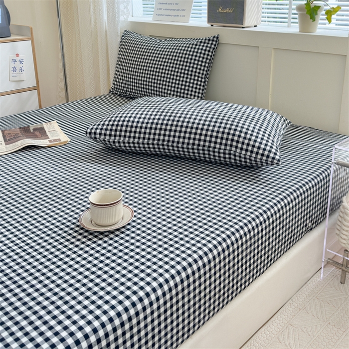 91家纺网 家纺一手货源 找家纺 北欧良品 2024新款水洗棉单品床笠、床单--格纹款（床笠、床单） 黑白小格