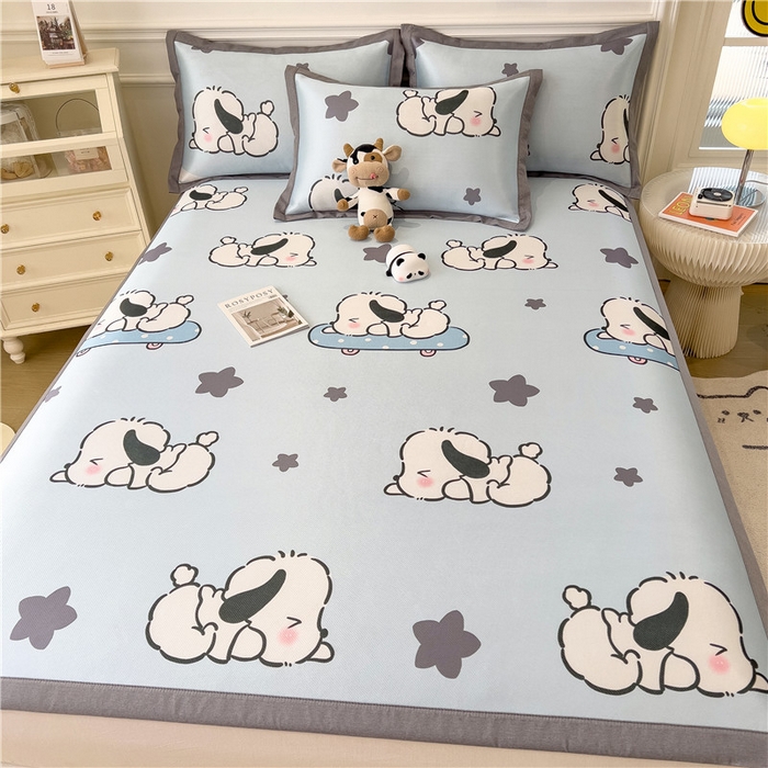 91家纺网 家纺一手货源 找家纺 孩子王家纺 2024新款凉感卡通冰丝席-成人款 滑板狗仔