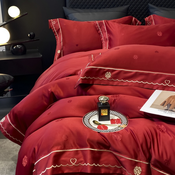 91家纺网 家纺一手货源 找家纺 优悦生活馆 2024新款提花婚庆四件套 千禧缘