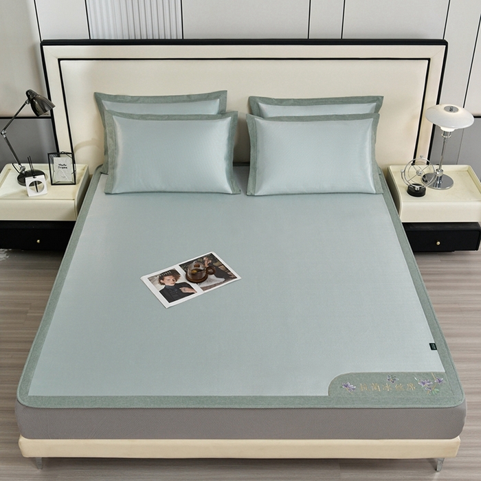 91家纺网 家纺一手货源 找家纺 简一 2024新款600D紫荆花开A类抗菌席 床笠款 浅绿