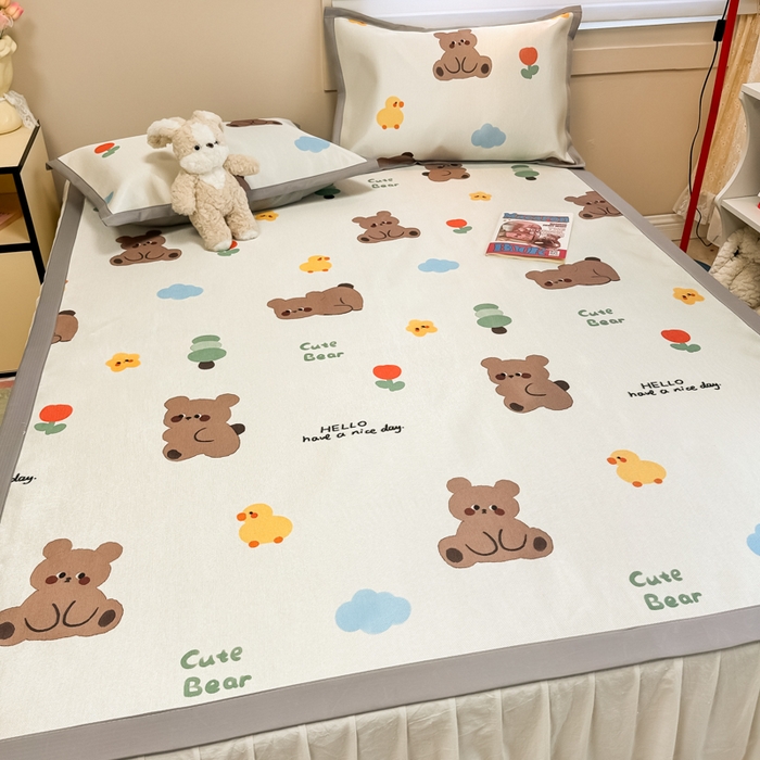 91家纺网 家纺一手货源 找家纺 2025新款慕尚600D数码印花冰丝凉席 遇见萌宠