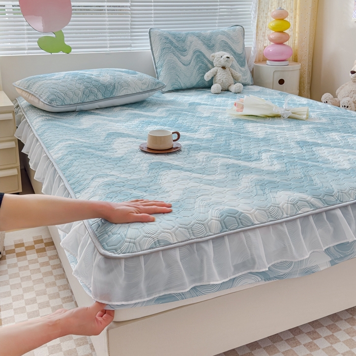 91家纺网 家纺一手货源 找家纺 （总）小萌虎 2024新款胶质凉席床笠花边款