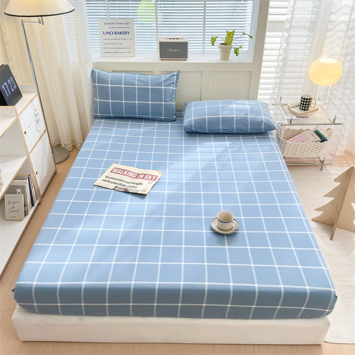 91家纺网 家纺一手货源 找家纺 北欧良品 2024新款水洗棉单品床笠、床单--格纹款（床笠、床单） 海蓝大格