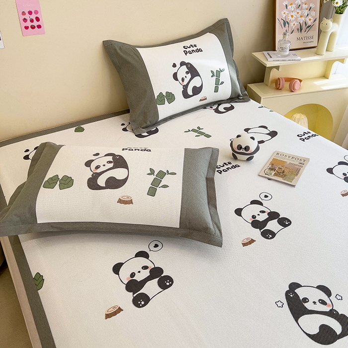 91家纺网 家纺一手货源 找家纺 全季家居 2024新款A类抗菌数码印花冰藤席三件套 床席款-贪吃熊猫