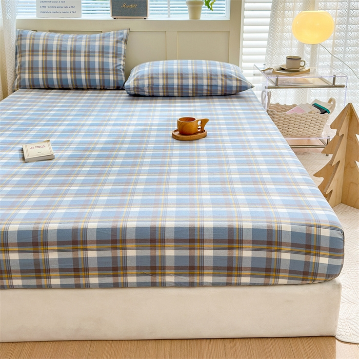 91家纺网 家纺一手货源 找家纺 北欧良品 2024新款水洗棉单品床笠、床单--格纹款（床笠、床单） 简兮蓝