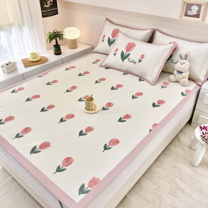 91家纺网 家纺一手货源 找家纺 全季家居 2024新款5A抗菌小清新数码印花冰藤席 床席款-郁金香