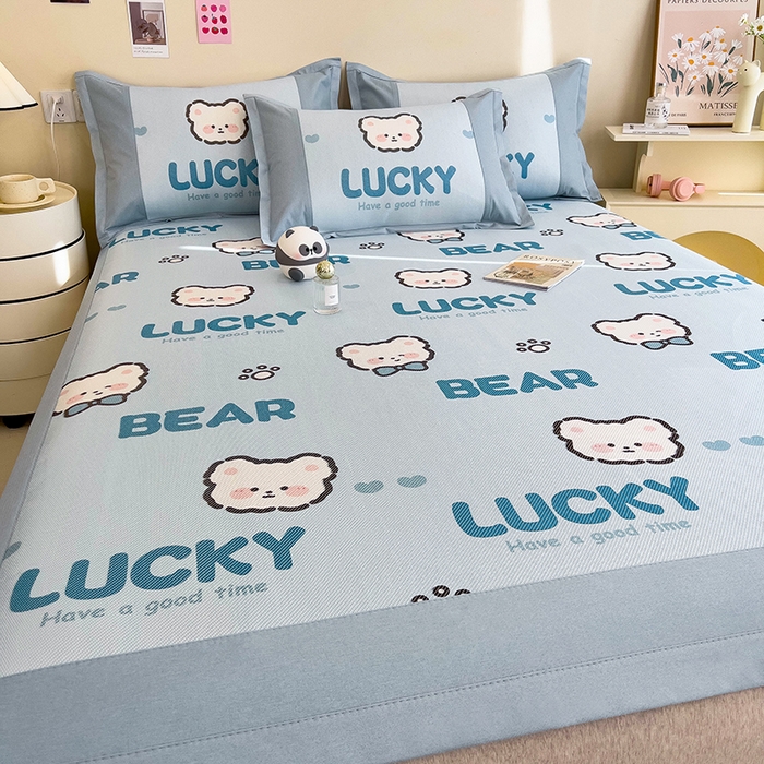 91家纺网 家纺一手货源 找家纺 全季家居 2024新款A类抗菌数码印花冰藤席三件套 床席款-幸运熊