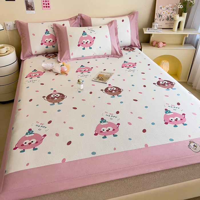 91家纺网 家纺一手货源 找家纺 全季家居 2024新款A类抗菌数码印花冰藤席三件套 床席款-甜甜圈