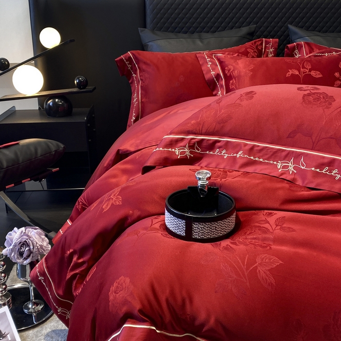 91家纺网 家纺一手货源 找家纺 优悦生活馆 2024新款提花婚庆四件套 玫瑰之约