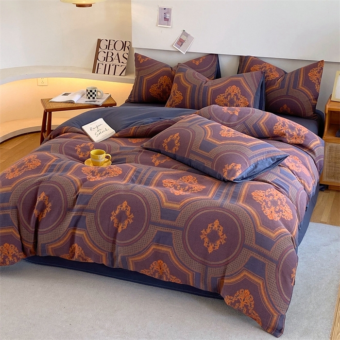 91家纺网 家纺一手货源 找家纺 2024新款全棉纯棉双层纱三层纱立体提花四件套 汉塞尔