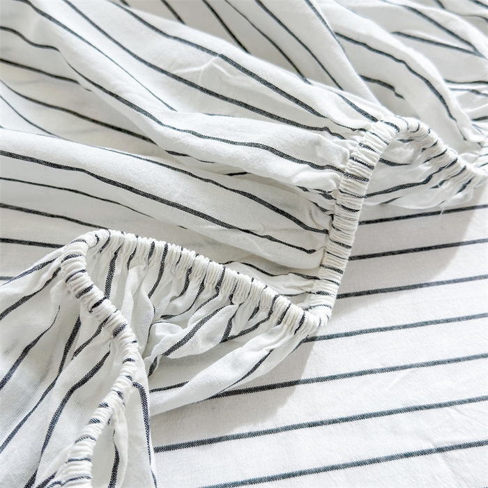 91家纺网 家纺一手货源 找家纺 北欧良品 2024新款水洗棉单品床笠、床单--格纹款（床笠、床单） 极简条白