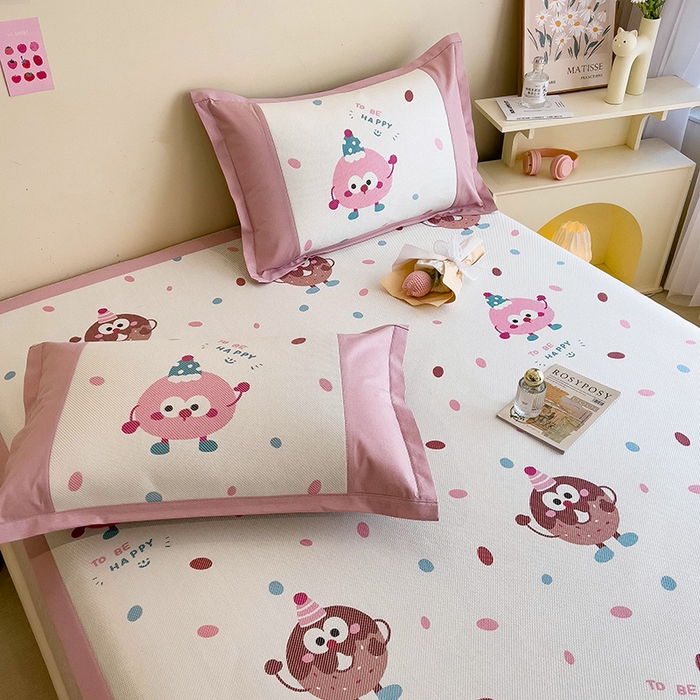 91家纺网 家纺一手货源 找家纺 全季家居 2024新款A类抗菌数码印花冰藤席三件套 床席款-甜甜圈