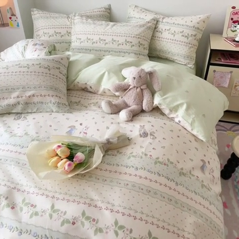 91家纺网 家纺一手货源 找家纺 慕尚 2025新款13070全棉小清新四件套 哆咪熊