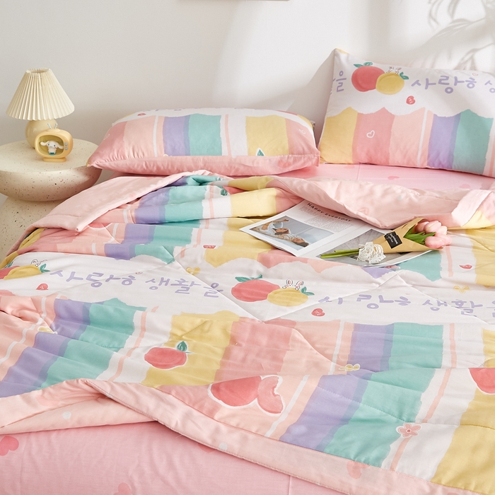 91家纺网 家纺一手货源 找家纺 海洋家纺 2025新款A类里外全棉棉花夏被四件套 风格二 彩虹糖