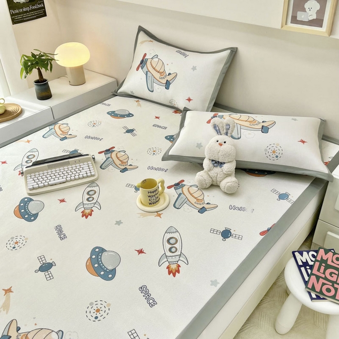 91家纺网 家纺一手货源 找家纺 全季家居 2024新款5A抗菌小清新数码印花冰藤席 床席款-宇宙飞船