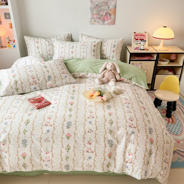 91家纺网 家纺一手货源 找家纺 慕尚 2025新款13070全棉小清新四件套 兔兔奇遇