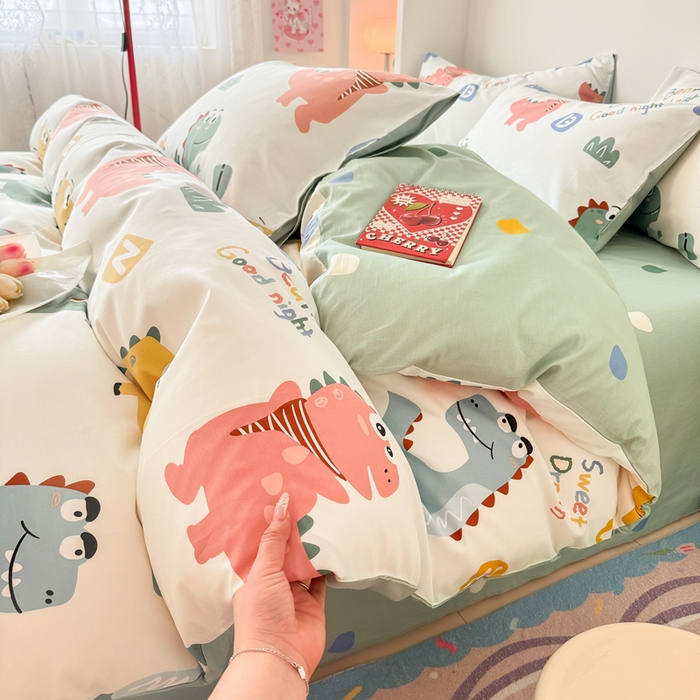 91家纺网 家纺一手货源 找家纺 慕尚 2025新款13070全棉小清新四件套 恐龙先生