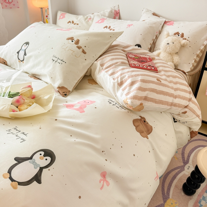 91家纺网 家纺一手货源 找家纺 慕尚 2025新款13070全棉小清新四件套 动物乐园