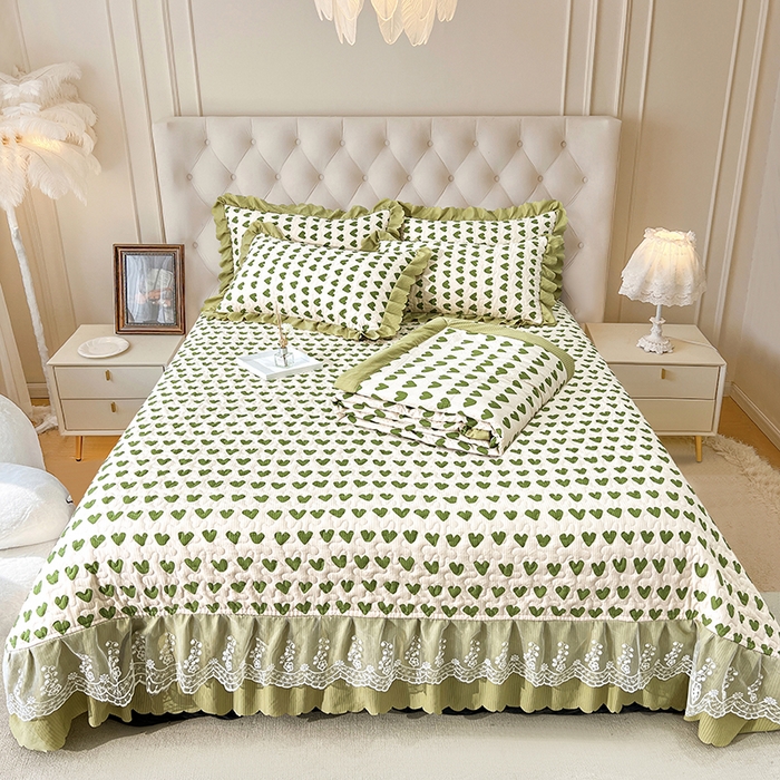 91家纺网 家纺一手货源 找家纺 梦柏家纺 2024新款亲肤泡泡棉夹棉床盖夏被四件套 甜心