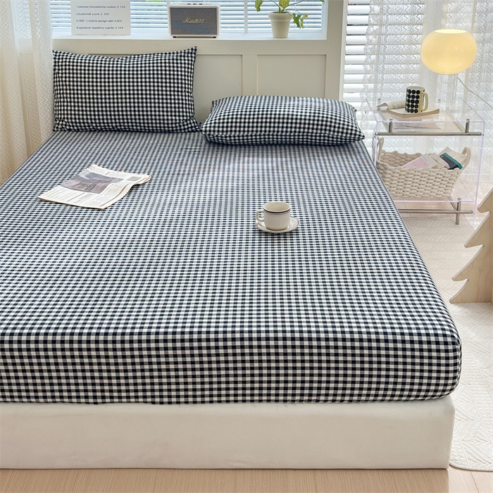 91家纺网 家纺一手货源 找家纺 北欧良品 2024新款水洗棉单品床笠、床单--格纹款（床笠、床单） 黑白小格