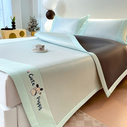 91家纺网 家纺一手货源 找家纺 莱米家纺 2024新款冰藤席 可爱狗-水蓝