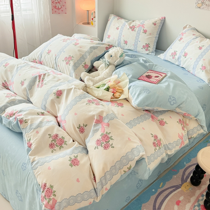 91家纺网 家纺一手货源 找家纺 慕尚 2025新款13070全棉小清新四件套 花朵丛中