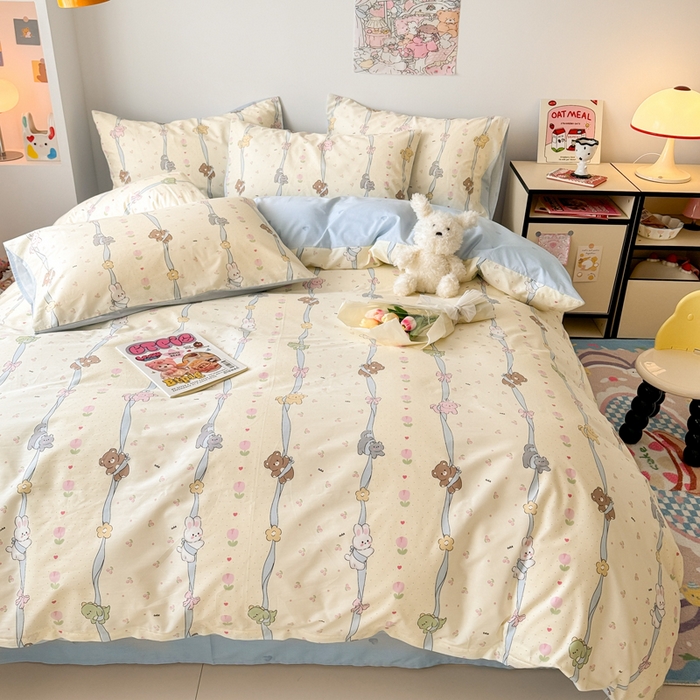 91家纺网 家纺一手货源 找家纺 慕尚 2025新款13070全棉小清新四件套 冒险家熊