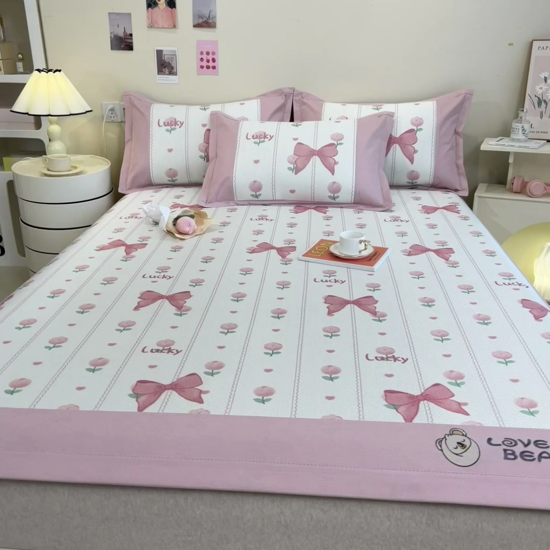 91家纺网 家纺一手货源 找家纺 全季家居 2024新款A类抗菌数码印花冰藤席三件套 床席款-蝴蝶结