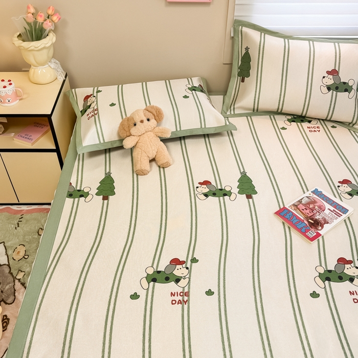 91家纺网 家纺一手货源 找家纺 2025新款慕尚600D数码印花冰丝凉席 健身狗