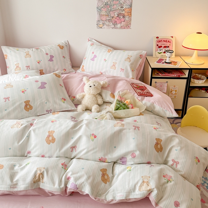 91家纺网 家纺一手货源 找家纺 慕尚 2025新款13070全棉小清新四件套 bear熊