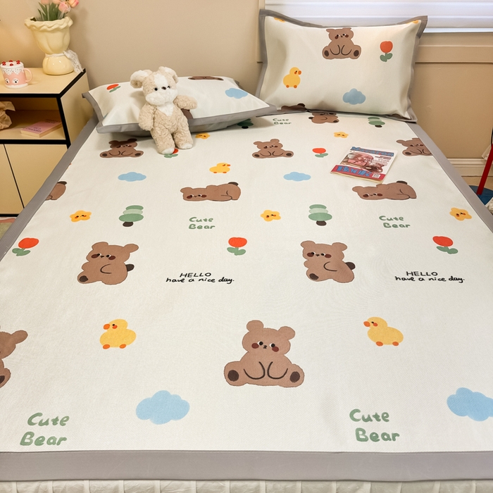 91家纺网 家纺一手货源 找家纺 2025新款慕尚600D数码印花冰丝凉席 遇见萌宠