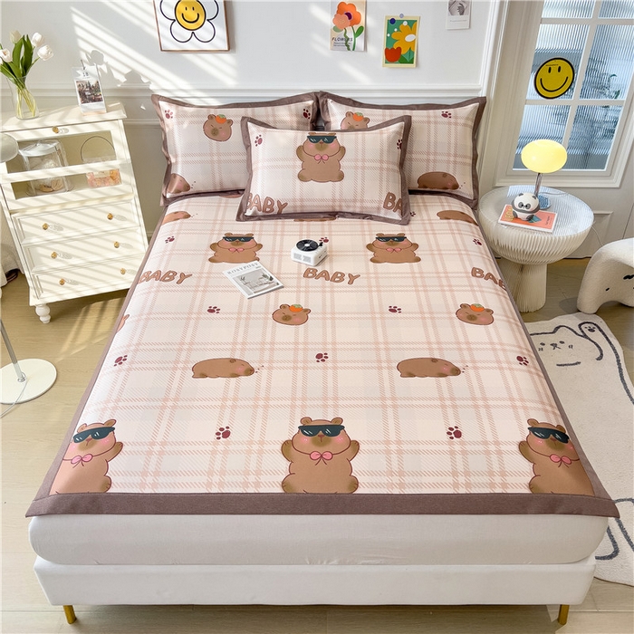 91家纺网 家纺一手货源 找家纺 孩子王家纺 2024新款凉感卡通冰丝席-成人款 呆萌水豚