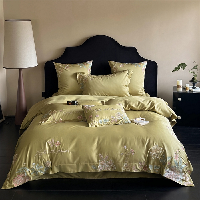 91家纺网 家纺一手货源 找家纺 鹿班家居 2024新款100支长绒棉精致刺绣系列四件套—去野标准会员-20 去野-月蓉黄