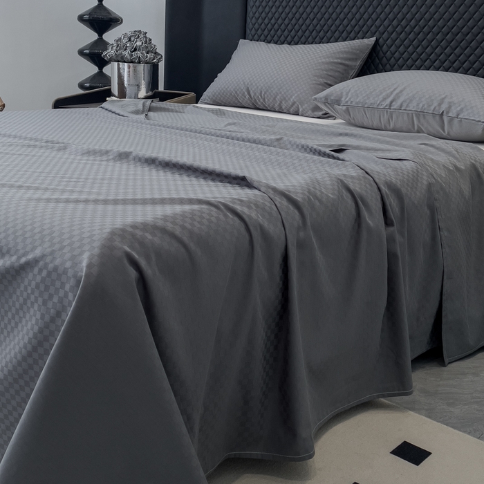 91家纺网 家纺一手货源 找家纺 金鑫汇 2024新款提花小方格全棉套件单品系列-单床单 深灰