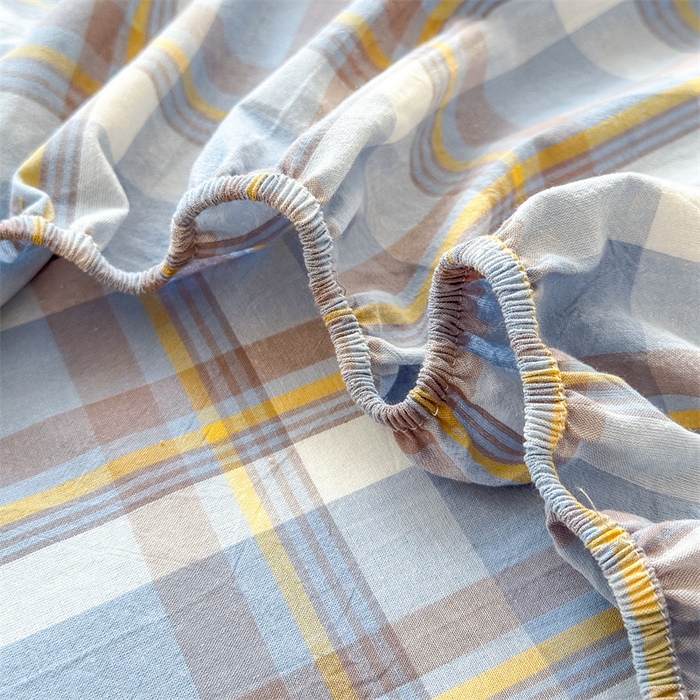 91家纺网 家纺一手货源 找家纺 北欧良品 2024新款水洗棉单品床笠、床单--格纹款（床笠、床单） 简兮蓝