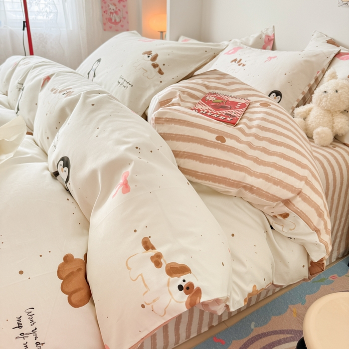 91家纺网 家纺一手货源 找家纺 慕尚 2025新款13070全棉小清新四件套 动物乐园